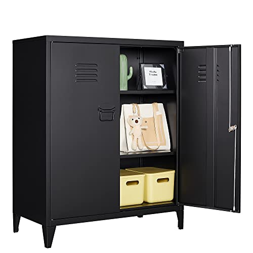 Afaif Metal Storage Cabinet With Lock, Free Standing Office Cabinet With Doors And Shelves, Lockable Steel Locker Storage Cabinet Black Side Cabinets For Home, Office, Garage And Utility Room,Hallway #TOP6