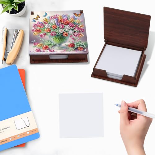 Image of MVVMTOP Diamond Painting Kit memo Box, Diamonds Art DIY Vase and Flowers Patterns Sticky Note Box Special Shape Drill, with 160 Sticky Note, Ideal for Home Office Supplies, Handicrafts, Holiday Gifts