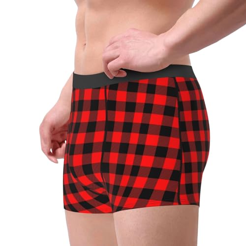 Black Gray Plaid Pattern Men's cotton breathable sports shorts and elastic underwear4