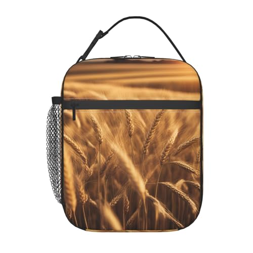 BBAytu Bolsa de almuerzo aislada con estampado de campo de trigo, elegante, para picnic, trabajo, viajes, rutina diaria