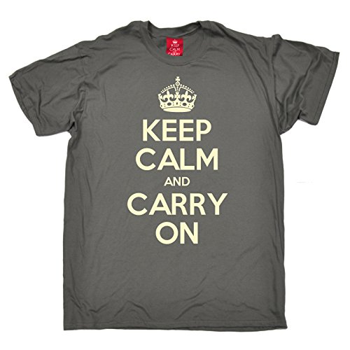 T-shirt oficial Keep Calm And Carry On de manga curta, para homem, cinzento, M