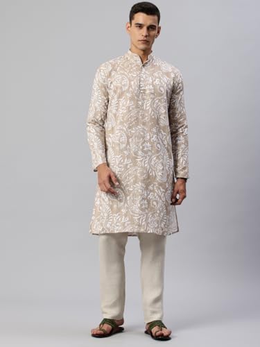 Image of Majestic Man Men's Cotton Regular Fit Ethnic Motifs Printed Long Kurta