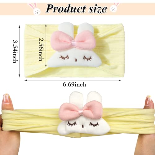 3 Pcs Baby Girls Headbands Baby Rabbit Headband Soft Comfortable Elasticity Nylon Hairbands for Newborn Infant Toddlers Essentials Accessories (Pink,White,Yellow, One Size)2