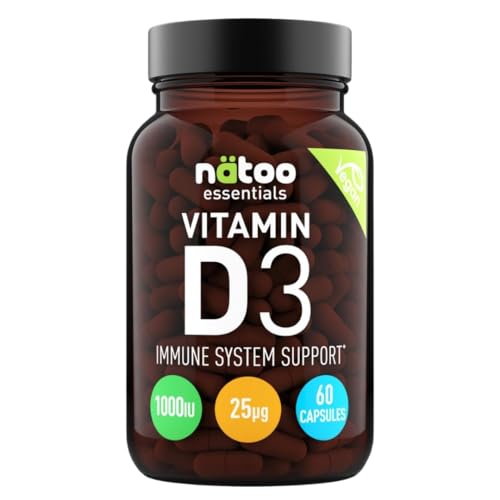 Vitamina D3 Vegan di NÄTOO 60 Capsule | vitamin d3 1000 UI per Capsula | Integratore Vitamina D per il Supporto di Ossa, Denti, Muscoli e Sistema Immunitario