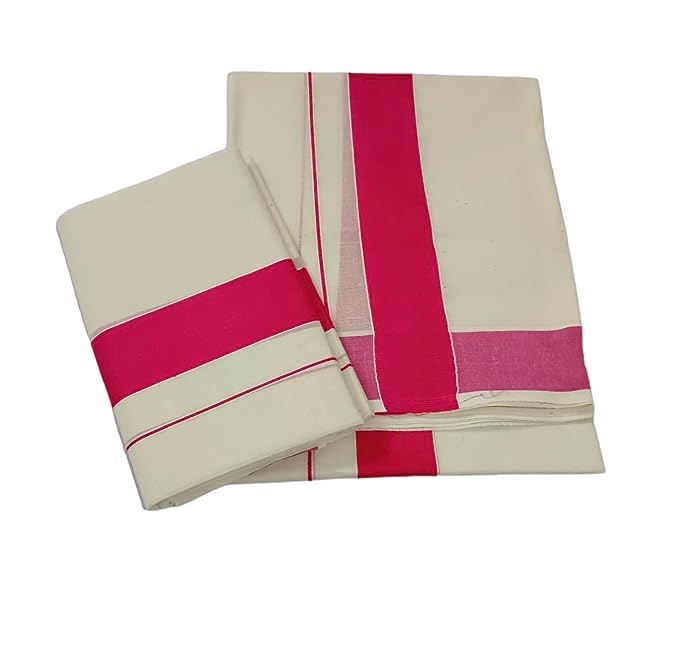 Ensemble Kasavu en coton de qualité supérieure, nuance rose délicat - 2