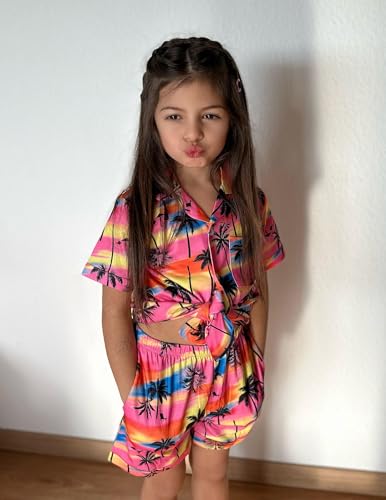 Image of Arshiner Girls Pajamas Sets Short Sleeve Kids Pjs Button Down Sleepwear