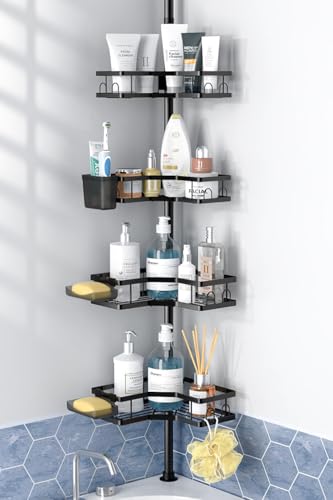 Aitatty Corner Shower Caddy Tension Pole: 4tier Adjustable Rustproof Bathroom Organizer Shelves...