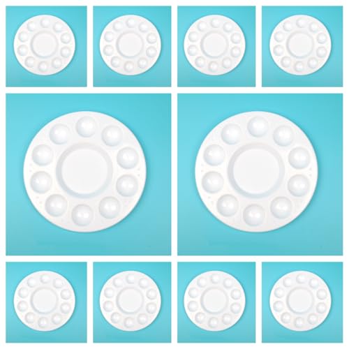Rackii 10pcs Plastic Paint Palette Trays - Reusable Artist Palettes for Oil, Acrylic & Watercolor Painting, Perfect Paint Holder Trays for Studios, Classes & Birthday Painting Parties