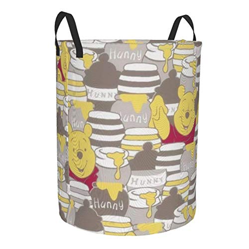 Image of XZZZN Winnie Pooh Bear Circular Hamper Round Tunic Dirty Pocket Waterproof Large Oxford Fabric Foldable Laundry Storage Basket Dirty Clothes Bag Medium
