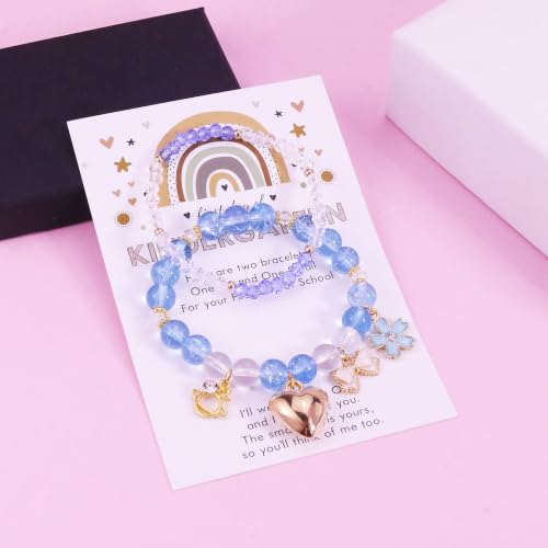 Image of First Day of Kindergarten Bracelets,First Day of School Bracelets for Mom and Daughter,Back to School Bracelet Pre-K Matching Heart Wish Adjustable Bracelet