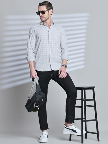 Image of Majestic Man Comfort Slim Fit Spread Collar Small Checked Cotton Casual Shirt