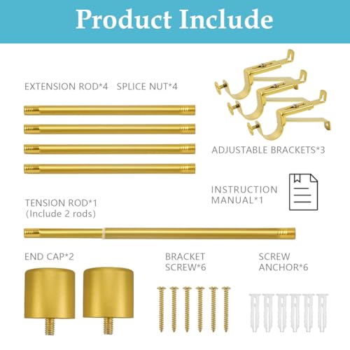 Image of HASTHIP Heavy Duty Curtain Rods for Windows 32 inch-84 inch, Sturdy & Rust-Proof Curtain Rod, Adjustable Curtain Rod Set with Easy Installation and Modern Design, Golden