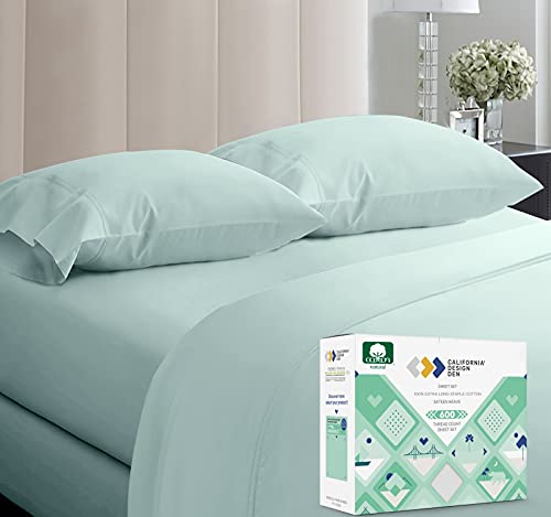 Best Review California Design Den 5 Star Luxury Sheets Full Size 100% Cotton Sheets, 600 Thread Count, Deep Pocket, Snug Fit, Crisp Cooling Cotton Sheets with Sateen Weave 4 Piece Set (Full, Seafoam)