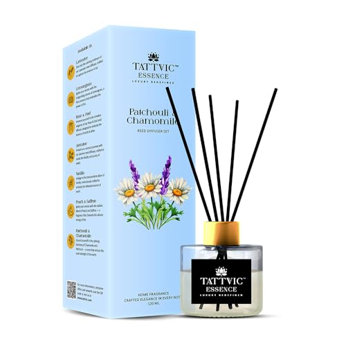 Image of Chamomile Reed Diffuser Set by Tattvic Essence | 6 Fiber Reed Sticks Free | Stress Relief & Aromatherapy | Long-Lasting, Smoke-Free Air Freshener for Bedroom & Bathroom| Ideal for Gifting | 120ml