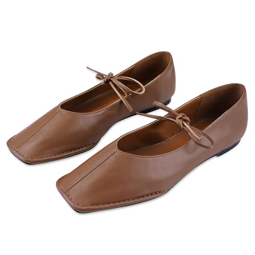 Image of VBDB Black Ballet Flats for Women Square Toe Lace up Wide Width Mary Jane Flats Casual Slip on Ballerina Shoes