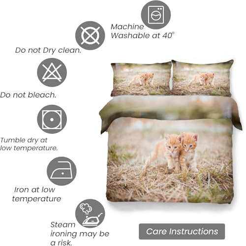 Parure de lit 90x190 chat à poil dur avec housse de couette en microfibre et taies d'oreiller