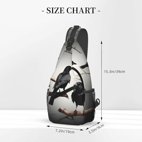 Bolso bandolera negro con estampado de pájaros para senderismo y running miniatura 3