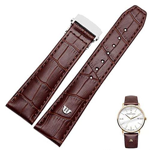 Bracelet de montre en cuir véritable marron 20mm boucle déployante argentée
