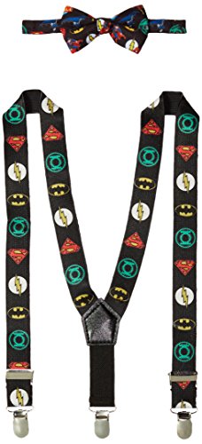 DC Comics Baby Boy's Justice League Bowtie & Suspender Set Accessory, Justice League Suspenders and Bowtie, Infant