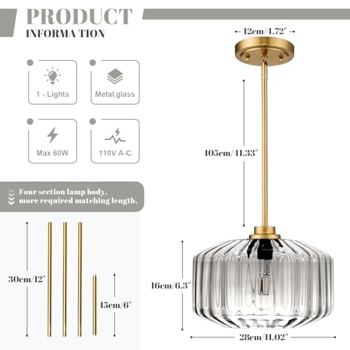 Image of Pendant Lights Kitchen Island Mid Century Modern Ceiling Light Gold Chandelier with Clear Glass Shade Hanging Lights for Bedroom Living Dining Room Compatible with E26 Bulb (Bulb Not Included)