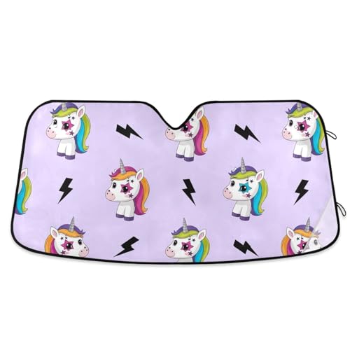 Parasol para parabrisas de coche, diseño de unicornios y arco iris, visera plegable para parabrisas de coche, cubierta de ventana delantera (53 x 23.5 pulgadas)