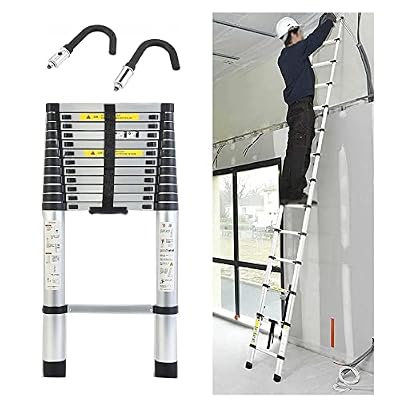 LIQNGWNG Extendable Ladder Telescoping Ladder with Detachable Hooks 6M/5M/4M/3.0M/2M/1M, Aluminum Extension Telesladders for Loft Rv Attic Outdoor Work, Load 150Kg/5.5M/18Ft