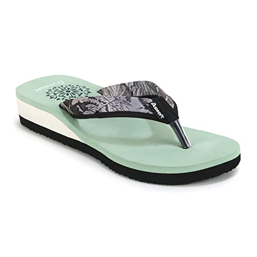 Doctor Walk Women's Floral Print Flip Flops, Mint Green, Comfort Platform Sandals