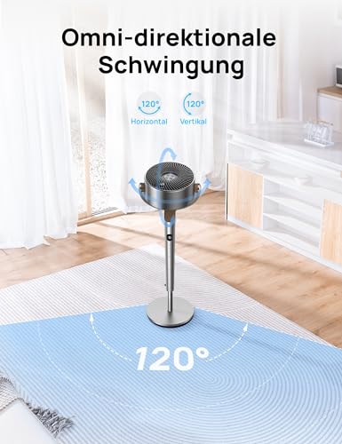 DREO Smart Standventilator, 120°+120° Oszillierend Ventilator mit Wi-Fi/Sprachsteuerung, 20dB Leiser Bodenventilator für Schlafzimmer, einstellbare Höhe, 8 Geschwindigkeiten, 6 Modi, 12H Timer 6