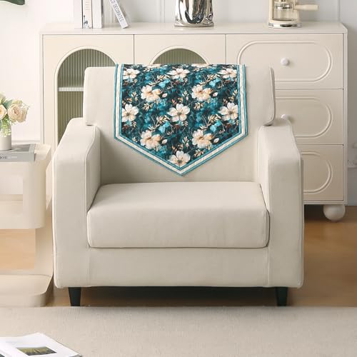 Image of HOKIPO 'Florentina Series' 1 PC Backrest Mat for Sofa Cover | Premium Multi-Needle Quilted Holland Velvet Mat with Anti Slip Backing, Pansies Teal (IN-877-V5*S)