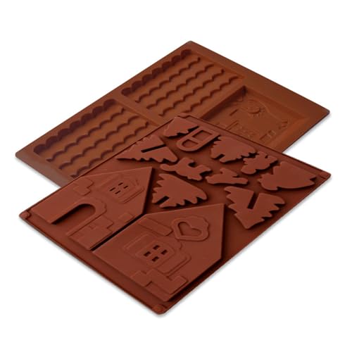 Generisch Molde de silicona para decoración de tartas con forma de casa de jengibre, 2 moldes de silicona para repostería, aptos para alimentos, molde 3D para fondant, vehículos de azúcar