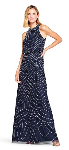 Image of Adrianna Papell Womens Halter Blouson Beaded Gown