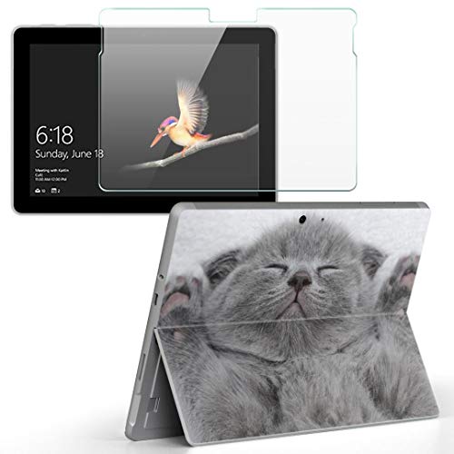 igsticker Surface Go/Surface Go 2 専用スキンシール ガラスフィルム セット 液晶保護 フィルム ステッカー アクセサリー 保護 011682 猫 動物 写真