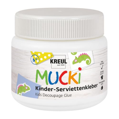 KREUL 24391 - MUCKI Colle pour serviettes enfants 150 ml - Colle spéciale enfants lavable pour la technique des serviettes avec des propriétés sensitives
