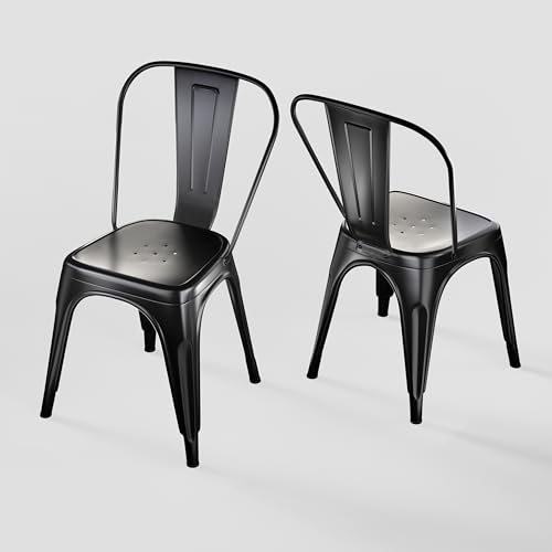 Image of Metal Dining Chairs with Backrest, Stackable, Matte Black, 2 Pack | Easy Assembly, Non-Slip Feet, 330 lb Capacity, Kitchen, Restaurant, Cafe, Pub, Covered Patio