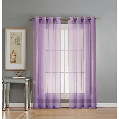Megachest Woven Voile metallic ring top Curtain 2 Panels with ties (28 colors) (lilac, 56" wideX118 drop(W142cmXH300cm))