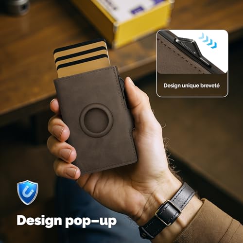 YESIIW Porte Carte Homme AirTag Fin et Léger — Pop-up Portefeuille Homme AirTag pour 9 Cartes + 2 Fenêtres ID + 10 Contanti + 4-6 Pièces, Porte Carte avec Blocage RFID, Cadeau Hommes (Marron) – vue 5
