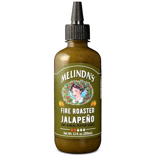 Melinda's Fire Roasted Jalapeño Hot Sauce with Aromatic Garlic - 12oz, 1 Pack - Gourmet Green Pepper Sauce Perfect for Grilled Meats & Veggies, Tacos, Eggs & More - Mild Heat, Keto, Vegan, Non-GMO