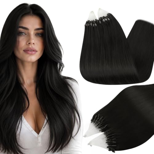 Image of Full Shine Micro Link Human Hair Extensions, 24 Inch 50g 50s Jet Black