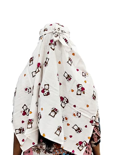 Image of Cotton Long Scarf Cum Mask Scarves Usable for Vehicle Driver | White Printed Design Fabric | Universal Size | Soft & Breathable Sun Protection | For Girl & Women