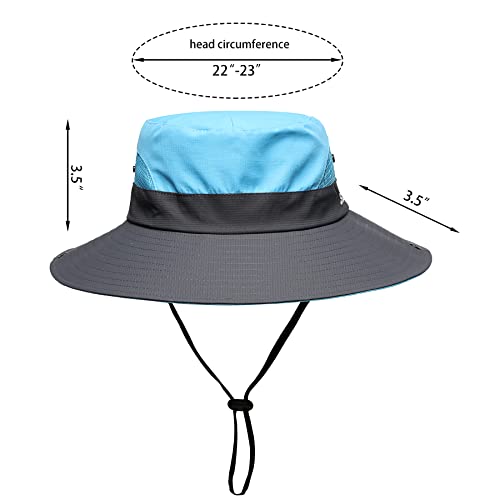 Image of Womens Summer Sun Hat Beach Hat Wide Brim Outdoor UV Protection Hat Foldable Cool Mesh Ponytail Bucket Hat