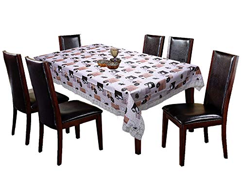Image of Kuber Industries Flower Printed PVC 6 Seater Dining Table Cover, 60 inchx90 inch (Wine & Grey)