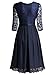 MISSMAY Women's Vintage Half Sleeve Floral Lace Cocktail Party Pleated Swing Dress Navy Blue Medium