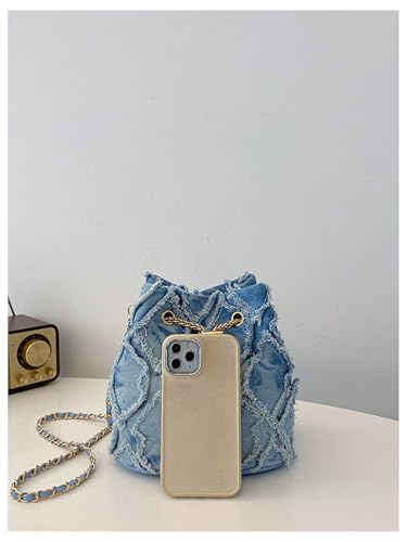 Floerns Women's Retro Denim Bucket Bag Chain Strap Shoulder Handbags Mini Crossbody Bags4