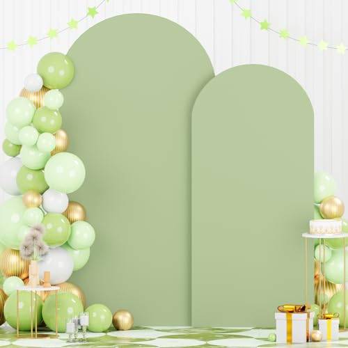 Image of FOTSHARER Sage Green Spandex Arch Cover 6FT 7.2FT Arch Covers Stretchy Set of 2 Wedding Arch Stand Cover for Chiara Wall Round Top Arches Fabric Cover Garland for Graduation Party