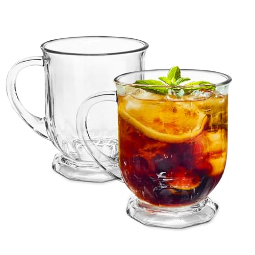 GATWOEST Large Glass Coffee Mugs(24oz,Set of 2)- Clear Coffee Tea Cups with Anti Scald Handles Prefect for Latte,Cappuccino,Iced Americano,Hot or Cold Beverages-Cute Irish Coffee Mug Gift Set