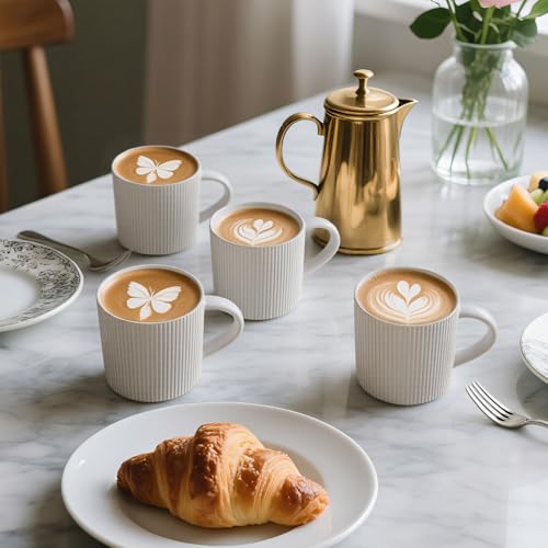 DeeCoo Matte White Coffee Mugs Set of 4, 12 Ounce Mug with Handles, Ceramic Stoneware Catering Coffee Cups, Porcelain Mugs Sets for Coffee, Tea, Hot Cocoa, Milk, Microwave and Dishwasher Safe - Image 3