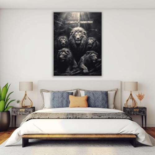 Affiche sur toile décoration murale Jésus et lions protecteurs 70x110 - 4