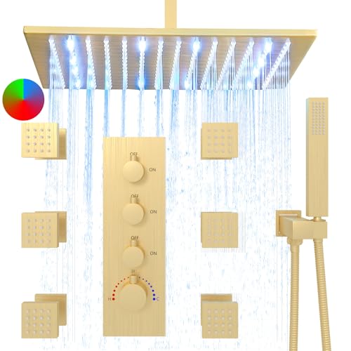 HOMEDEC Luxury LED Rainfall 16inch Shower Head System with Body Spray Brass Faucet Combo Set by HOMEDEC - Used condition - CA$635.09