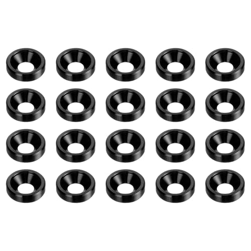 QUARKZMAN 20pcs Rondelle Fraisée M3 Rondelles De Finition En Alliage D'Aluminium Anodisé, Joints De Vis Pour Pièces D'Accessoires Mécaniques, Noir