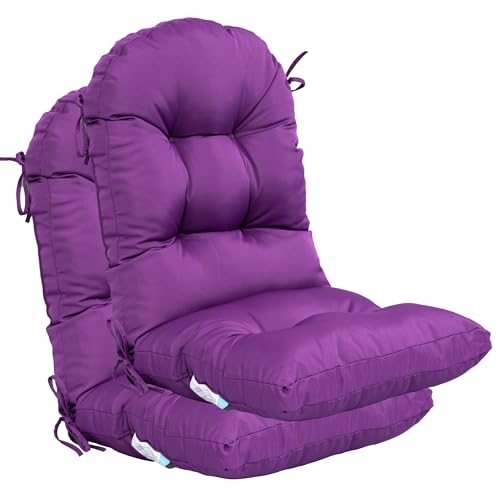 Image of QILLOWAY Outdoor High Back Chair Cushion for Adirondack, All Weather Rocking Chair Cushions Thick Padded Replacement for Patio Furniture Set of 2,Purple